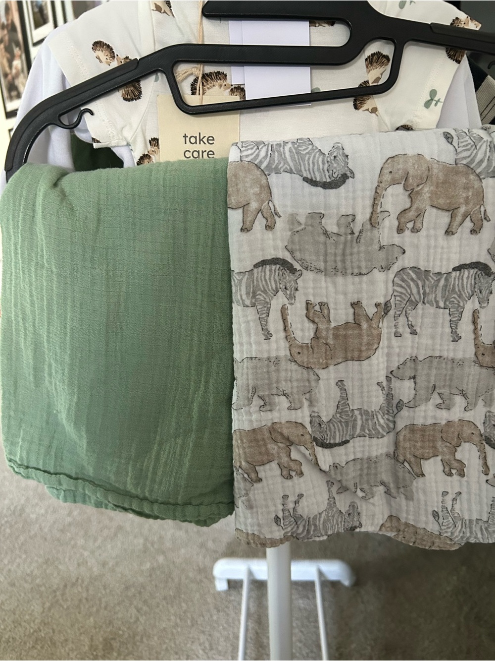 Take Care Kids Muslin Swaddle Set - Sage Green & Animal Print